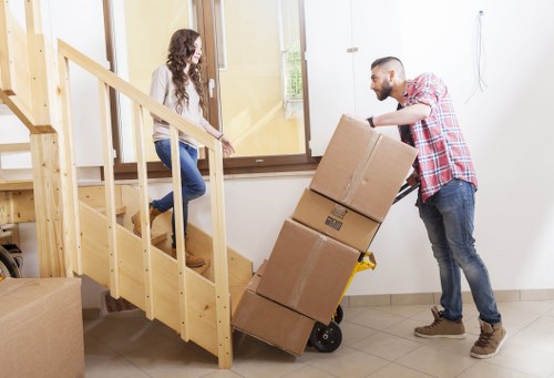 Professional movers carrying furniture in Colindale