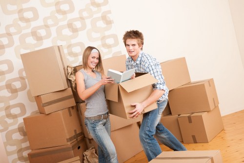 Packed boxes and furniture ready for transport in Colindale